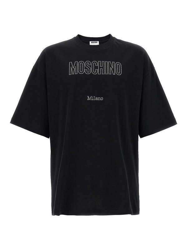 MOSCHINO: t-shirts - Rhinestone logo t-shirt