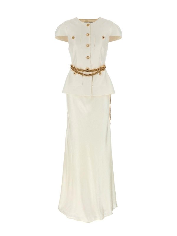 Self Portrait: maxi dresses - Cream Taffeta Chain Belt Maxi Dress