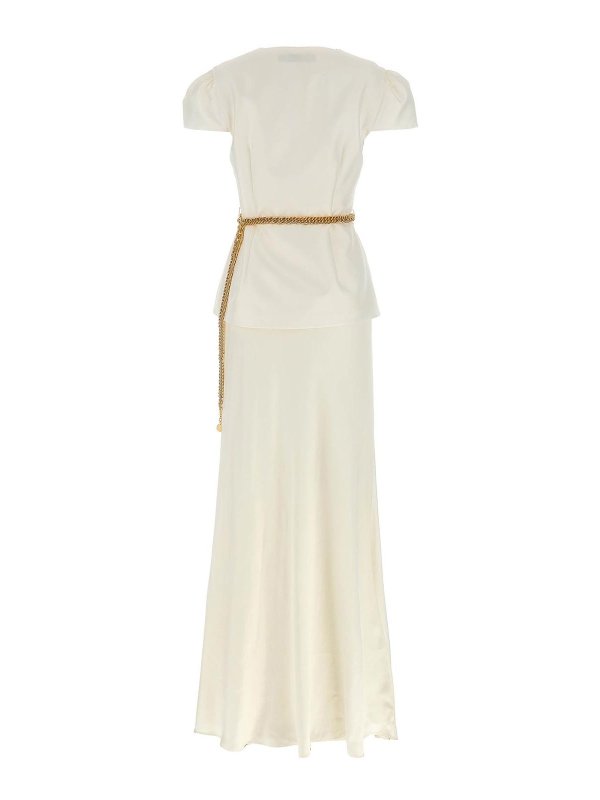 Self Portrait: maxi dresses online - Cream Taffeta Chain Belt Maxi Dress