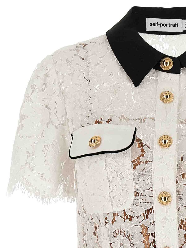 The Best Shops Self Portrait: short dresses - White Lace Contrast Collar Mini Dress