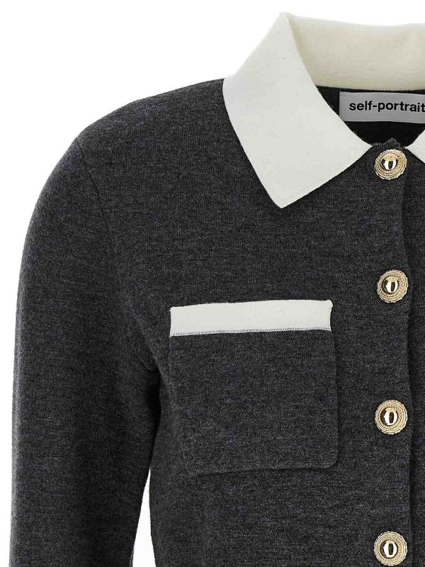 The Best Shops Self Portrait: cardigan - Cardigan con colletto a contrasto grigio