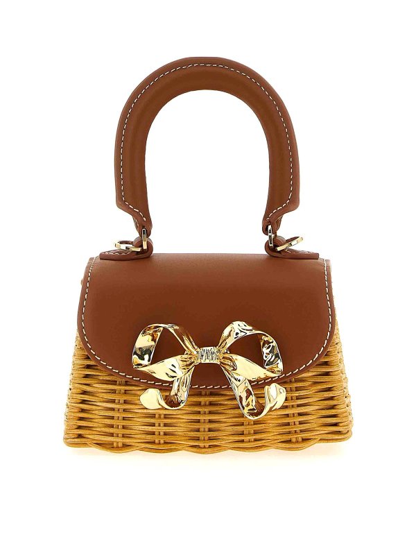 Self Portrait: totes bags - Rattan Micro Bow Handbag
