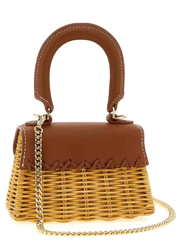 Self Portrait: totes bags online - Rattan Micro Bow Handbag