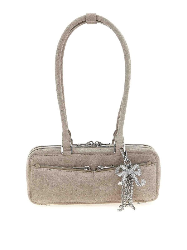 Self Portrait: shoulder bags - Tan Suede Baguette With Charm Shoulder Bag