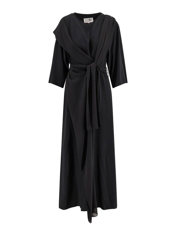 MM6 MAISON MARGIELA: knee length dresses - Long jersey dress with satin inserts
