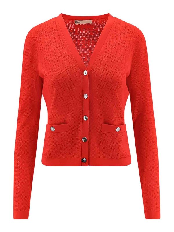 TORY BURCH: cardigans - Cardigan T Monogram Jacquard In Misto Viscosa