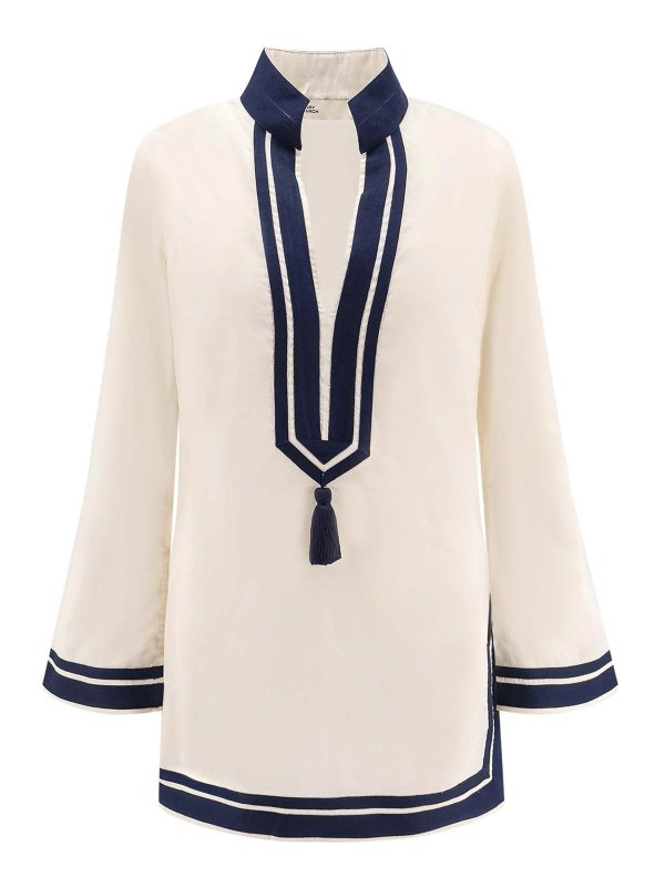 TORY BURCH: knee length dresses - Short cotton dress with contrasting profiles