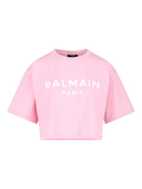 Balmain: t-shirts - T-Shirt Crop Logo