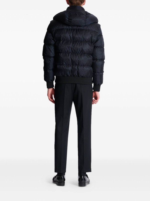 Balmain: padded jackets online - Cropped Monogram Jacquard Padded Jacket