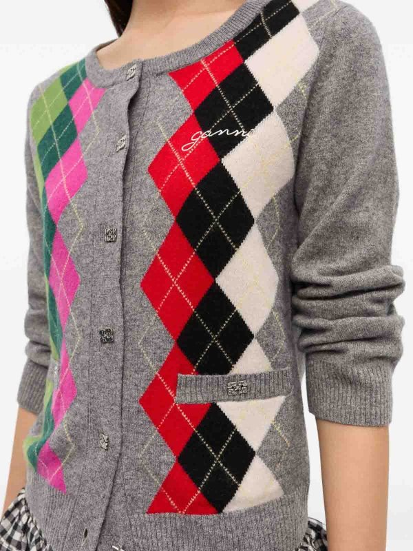 ジャケット GANNI CHECK CARDIGAN Ganni Check Cardigan - Grey - Women | K2512921 | thebs.com