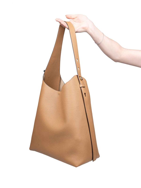TORY BURCH: borse a tracolla online - Borsa romy hobo in pelle di colore tiramisu