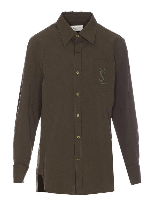 SAINT LAURENT: shirts - Green Shirt With Frontal Buttons Closure
