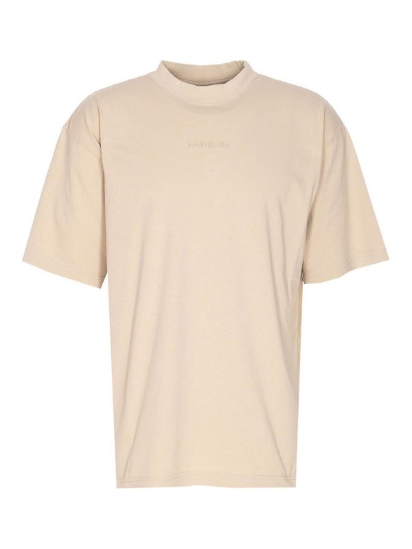 BALENCIAGA: t-shirts - Beige Medium Fit T-Shirt