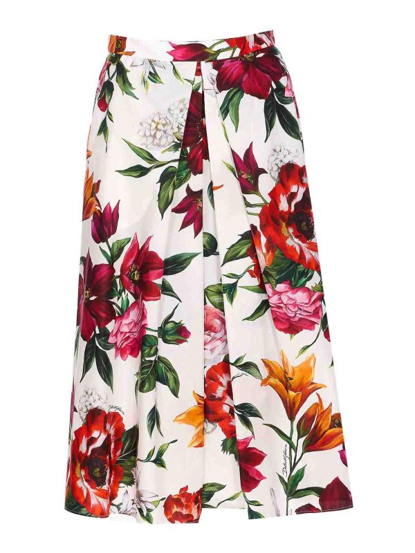 DOLCE & GABBANA: Knee length skirts & Midi - Flower Print Pleated Skirt