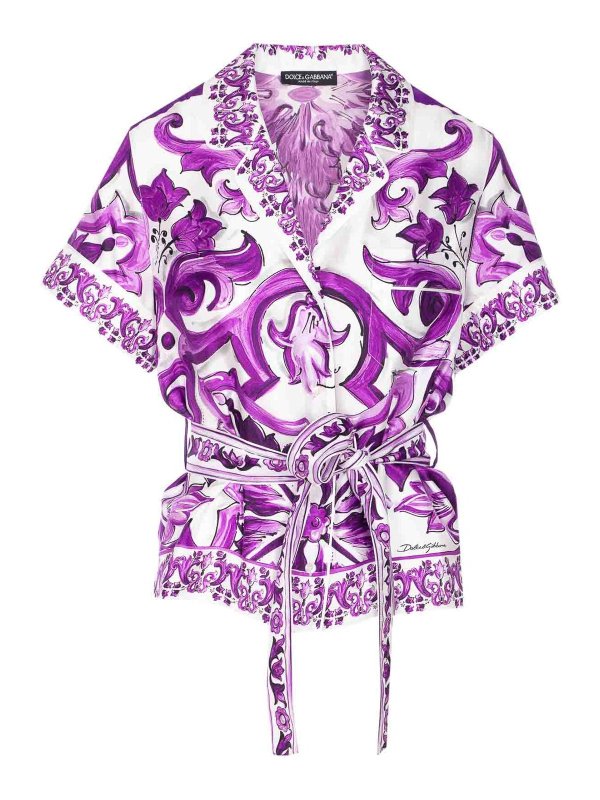 DOLCE & GABBANA: shirts - Maiolica Print Shirt With Belt