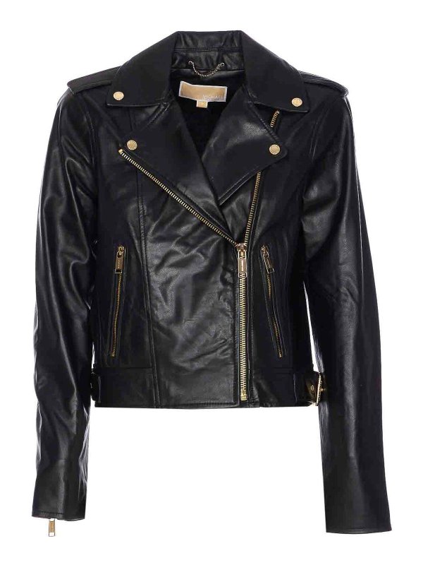Michael Michael Kors: casual jackets - Black Leather Moto Jacket