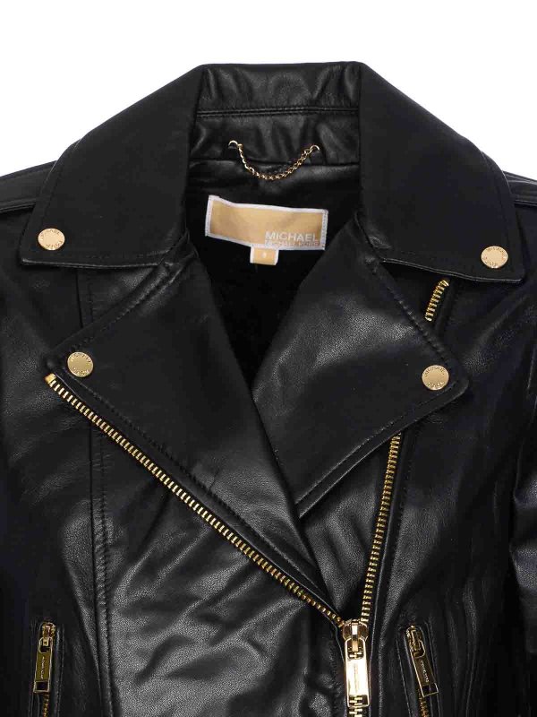 Black Leather Moto Jacket shop online: Michael Michael Kors