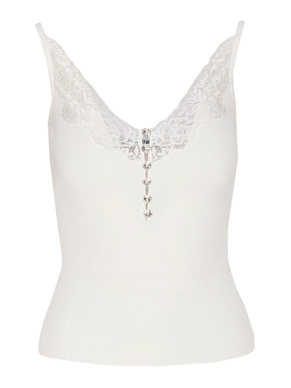 Self Portrait: Top e canotte - Top con rivestimento in pizzo bianco