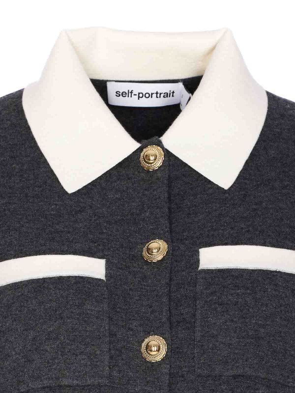 Grey Contrast Collar Cardigan shop online: Self Portrait