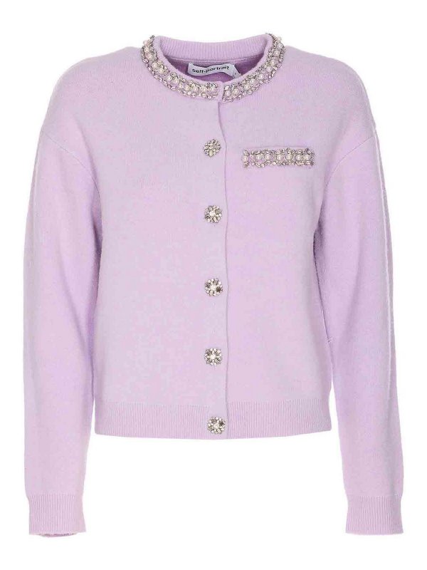 Self Portrait: cardigans - Sef Portrait Lilac Crystal Cardigan