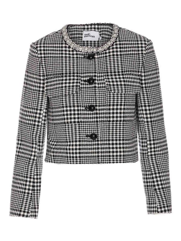 Self Portrait: casual jackets - Black And White Houndtooth Jacket