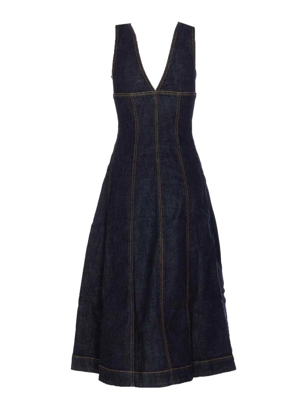 Self Portrait: knee length dresses online - Denim Midi Dress