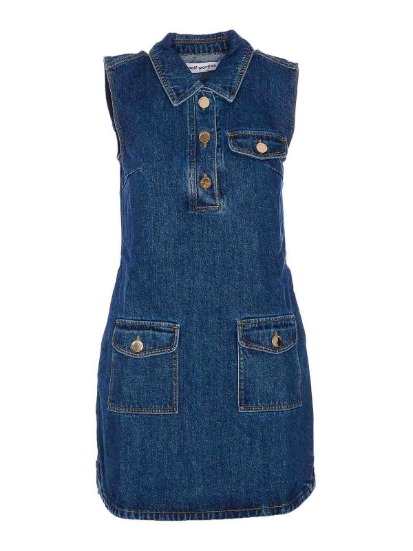 Self Portrait: short dresses - Denim Sleeveless Mini Dress