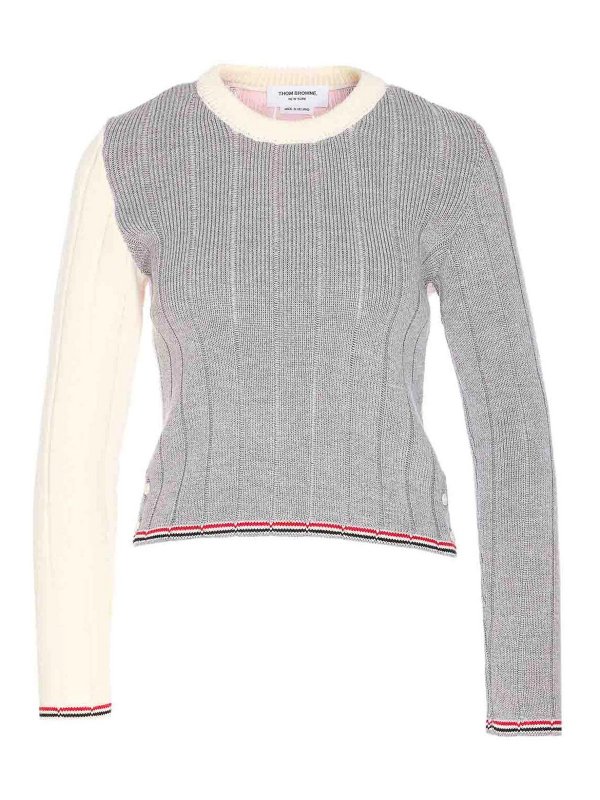 THOM BROWNE: Strickpullover mit Rundhalsausschnitt - Rundhalspullover - Grau
