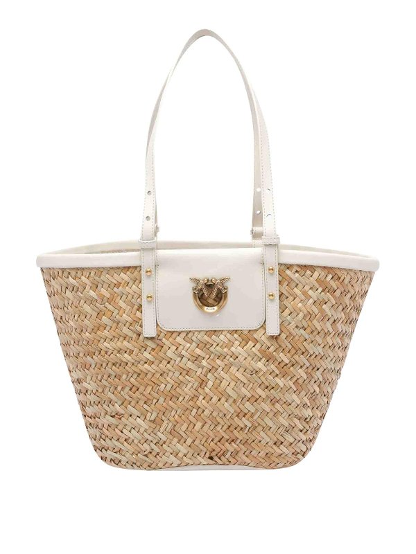 Pinko: cross body bags - White Love Summer Rafia Basket Bag