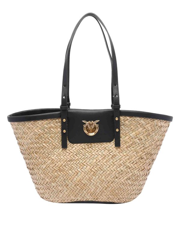 Pinko: borse a tracolla - Black Love Summer Basket RAFIA BASS