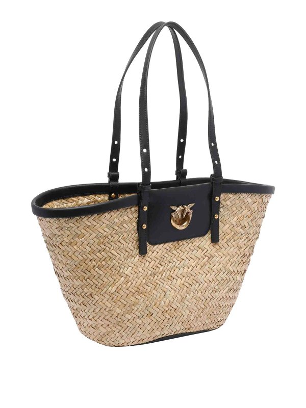 Pinko: borse a tracolla online - Black Love Summer Basket RAFIA BASS