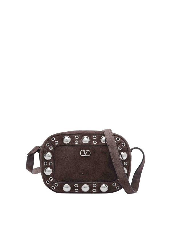 VALENTINO GARAVANI: cross body bags - Brown Suede Nellcote Crossboyd Bag