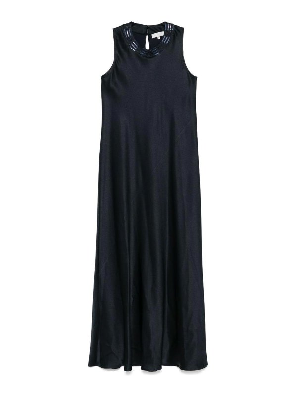 ANTONELLI FIRENZE: maxi dresses - Navy Blue Long Dress Neck Detail