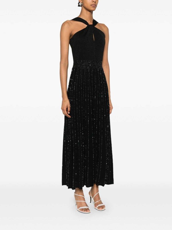 Exterior Abito lungo svaso nero con effetto luurex 600302NERO