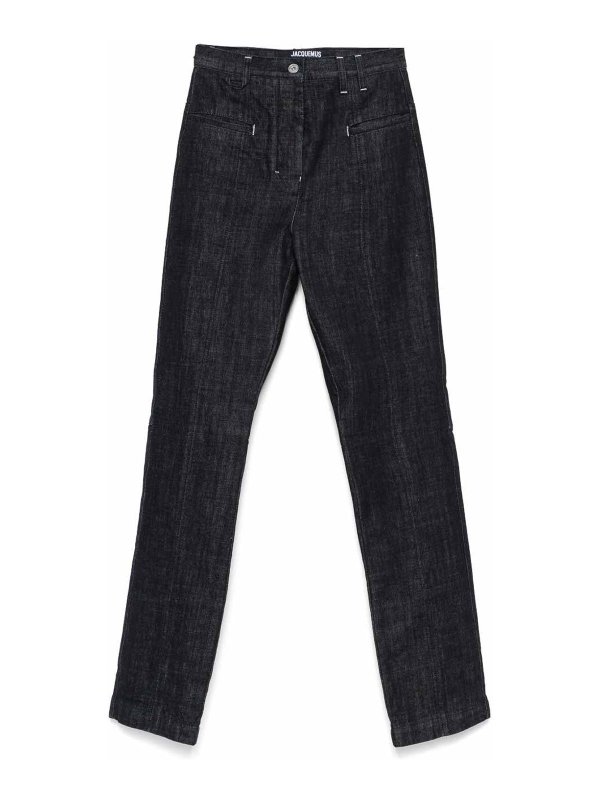 JACQUEMUS: straight leg jeans - Straight Jeans In Dark Blue Denim