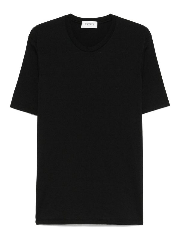 LANEUS: t-shirts - Black Cotton-Blend Crew-Neck T-Shirt