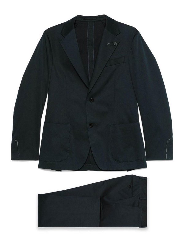 LARDINI: formal suits - Navy Blue Cotton Blended Suit