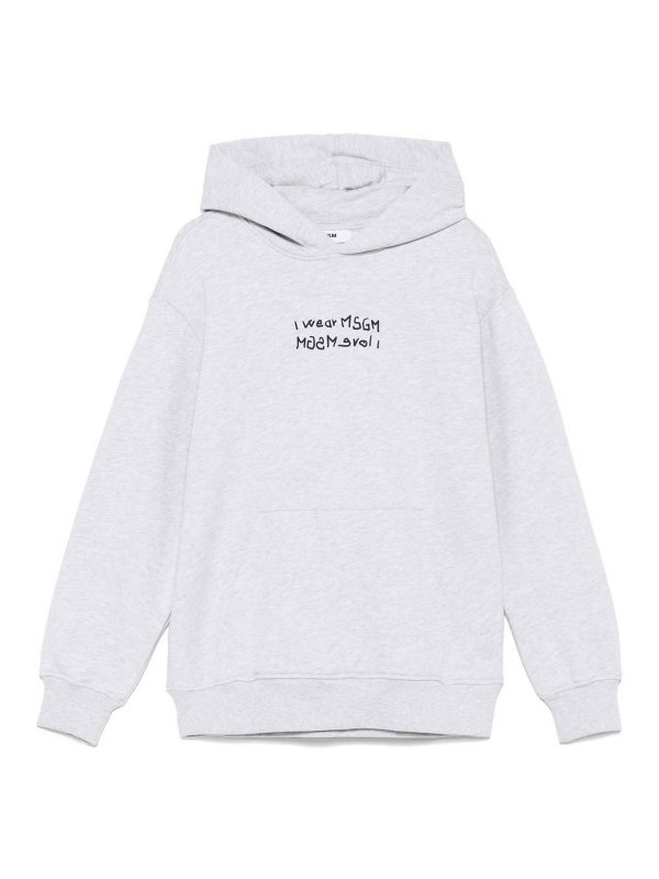m.s.g.m.: Sweatshirts & Sweaters - Grey Hoodie In Cotton With Slogan