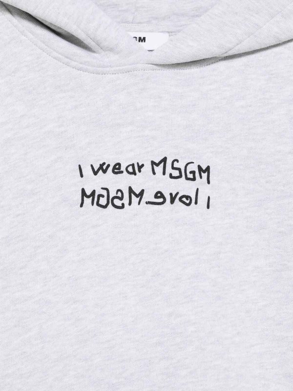 m.s.g.m.: Sweatshirts & Sweaters online - Grey Hoodie In Cotton With Slogan