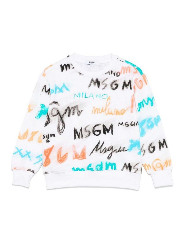 m.s.g.m.: crew necks - Crewneck Cotton Sweatshirt With Logo Print