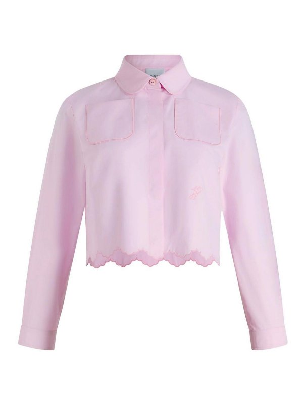 PATOU: shirts - Pink Cotton Crop Shirt With Scallop Hem