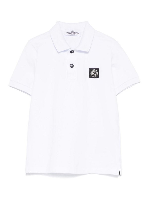 STONE ISLAND: polo shirts - White Polo Shirt With Logo And Bottons