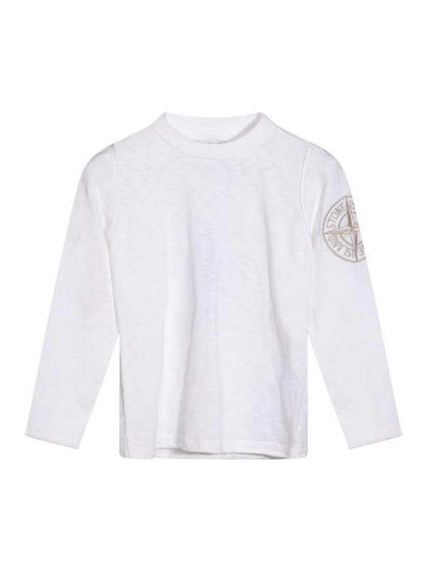 STONE ISLAND: t-shirt - T-shirt bianco in cotone