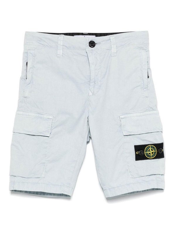 STONE ISLAND: Trousers Shorts - Navy Blue Cotton Shorts With Logo
