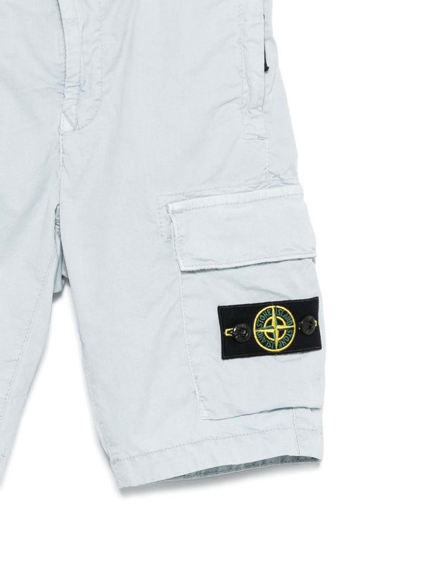 STONE ISLAND: Trousers Shorts online - Navy Blue Cotton Shorts With Logo