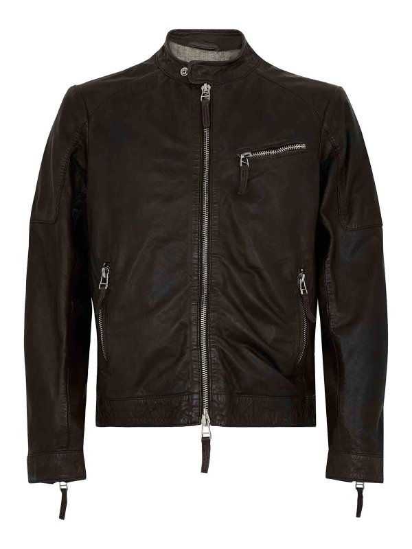 THE JACK LEATHERS: giacche casual - Giacca in pelle marrone con cerniera