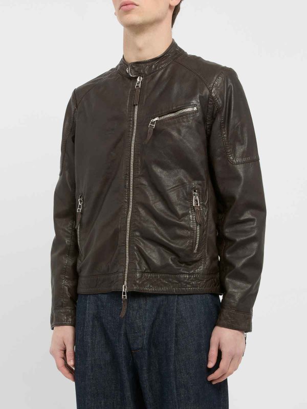 THE JACK LEATHERS: giacche casual online - Giacca in pelle marrone con cerniera