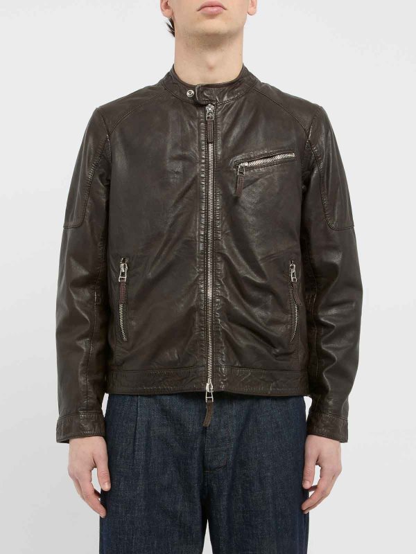 The Best Shops THE JACK LEATHERS: giacche casual - Giacca in pelle marrone con cerniera