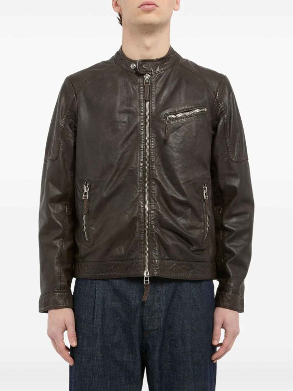 giacche casual shop online Giacca in pelle marrone con cerniera