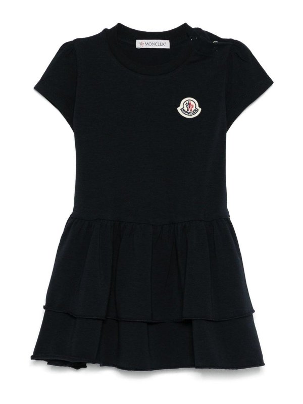 MONCLER: short dresses - Blue Short Dress In Cotton With Logo